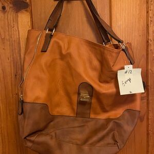 Genuine Leather Two-Tone Tote Bag